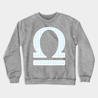 Libra Zodiac Horoscope Symbol in Pastel Blue and White Gingham Pattern Crewneck Sweatshirt